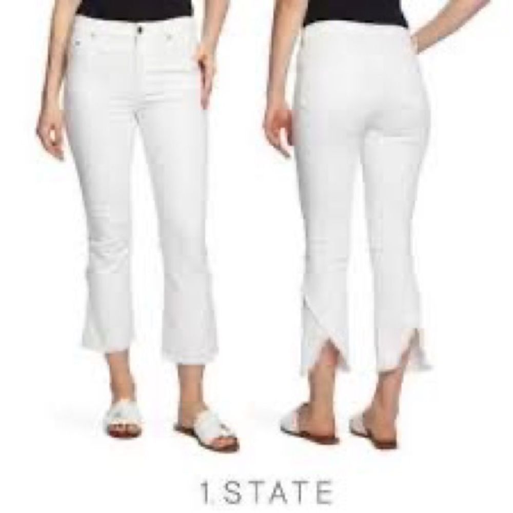 NWT 1 State White High Rise Skinny Fray Tulip Hem Crop Sz Womens 28